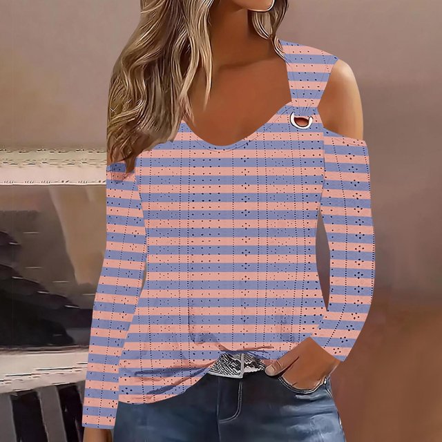 Styesk Chandails à Manches Longues pour Femmes, Chemise Tendance à Rayures, Tunique Ample à Col Rond, Chandail Décontracté à Imprimé Léopard, Chandail Doux et Léger