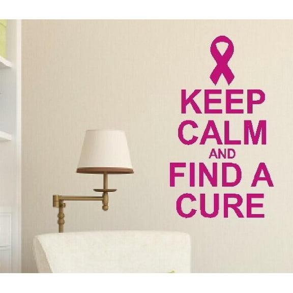Keep Calm & Find a Cure Hot Pink Breast Cancer Wall Vinyl Sticker Decals 21x12