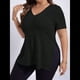 thumbnail image 4 of Blusas de Talla Grande para Mujer, Informales, con Cuello en V, Corta y Dobladillo Dividido, para Verano Negro XXL, 4 of 8