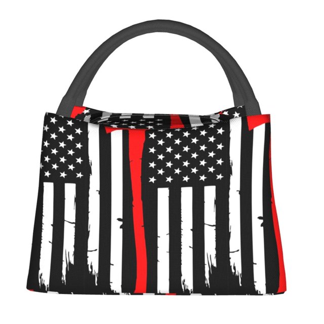 Easygdp Firefighters USA Flag Bolsa de Almuerzo Insulada Reutilizable, Bolsa de Mano y Bandolera para Oficina, Trabajo, Viajes