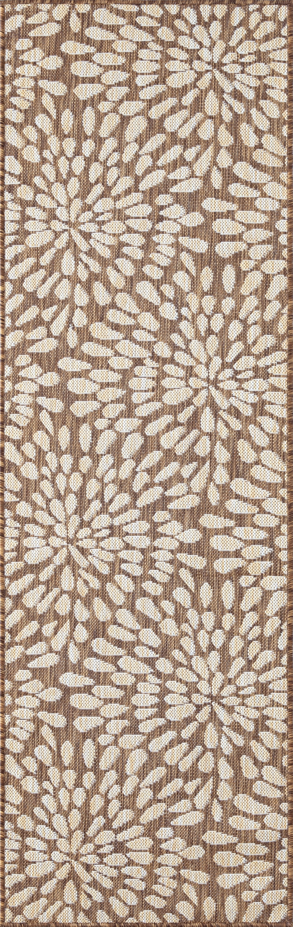 Bliss Rugs Floral Indoor Outdoor Rug Water Resistant Runner Rug for Patio, Hallway, Entryway, Deck, Brown ,3' x 10'