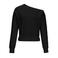 thumbnail image 4 of Womens Blouses Long Sleeve Shirt Women Casual Fashion Solid Color Button T-Shirt Long Sleeves One Shoulder Top Blouse Tops Black-1 M, 4 of 4