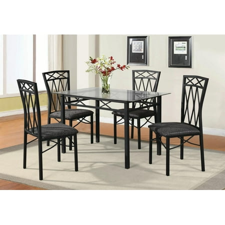 Glass Table & Chairs Home Source Pinnacle Pierre 5-Piece Dining Set with Glass Table and 4 Matching Side Chairs ()