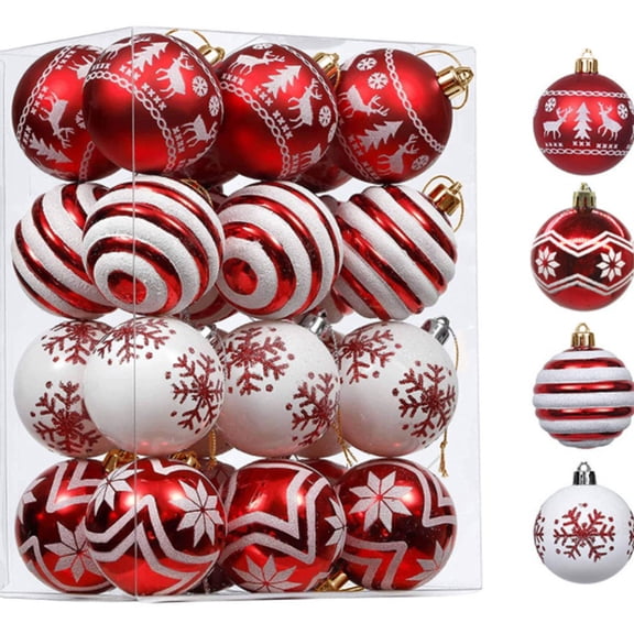 Christmas Ornaments Tree Decorations, 24ct Red and White Shatterproof Christmas Ball Ornaments Set, 2.36 Inch Decorative Hanging Ornament Bulk for Xmas Holiday Party Decor