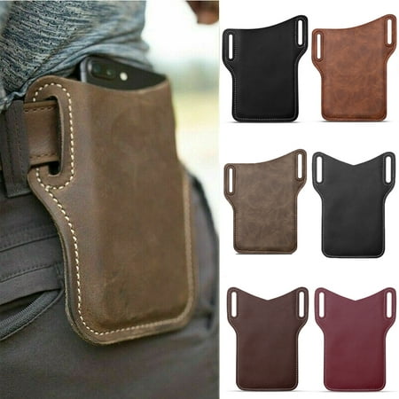 Men Universal Leather Cell Phone Holster Case Waist Bag with Belt Loop (Brown, Curved Edge)