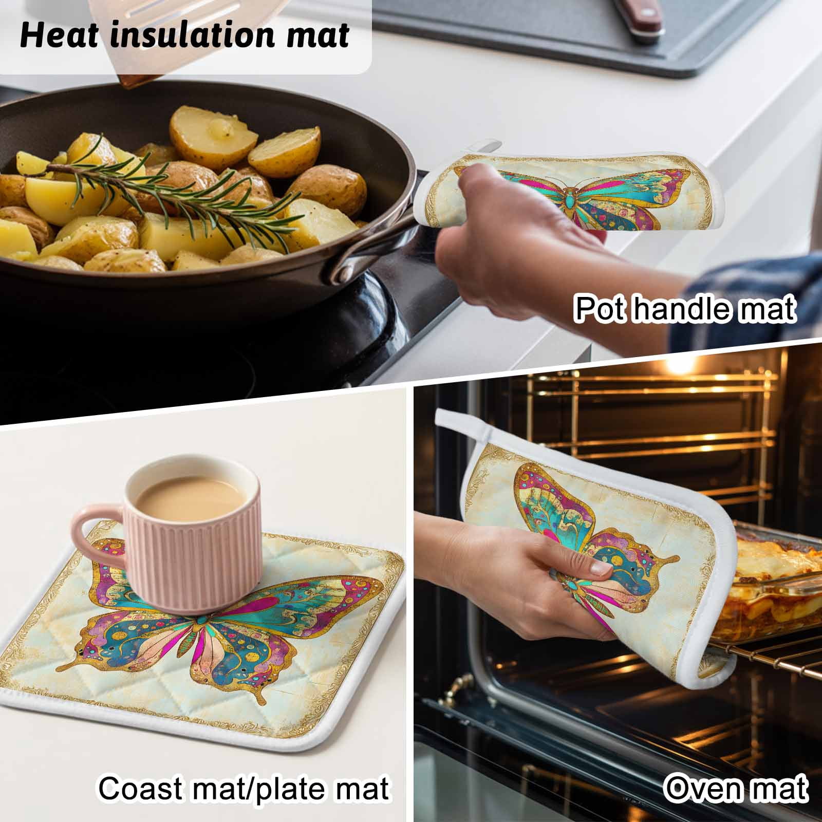 Vintage Butterfly Pot Holders for Kitchen Heatproof Potholder, 5 Pack Retro Colorful Butterfly Hot Pads Multipurpose Oven Pads Cloth Potholders Trivet for Cooking Baking