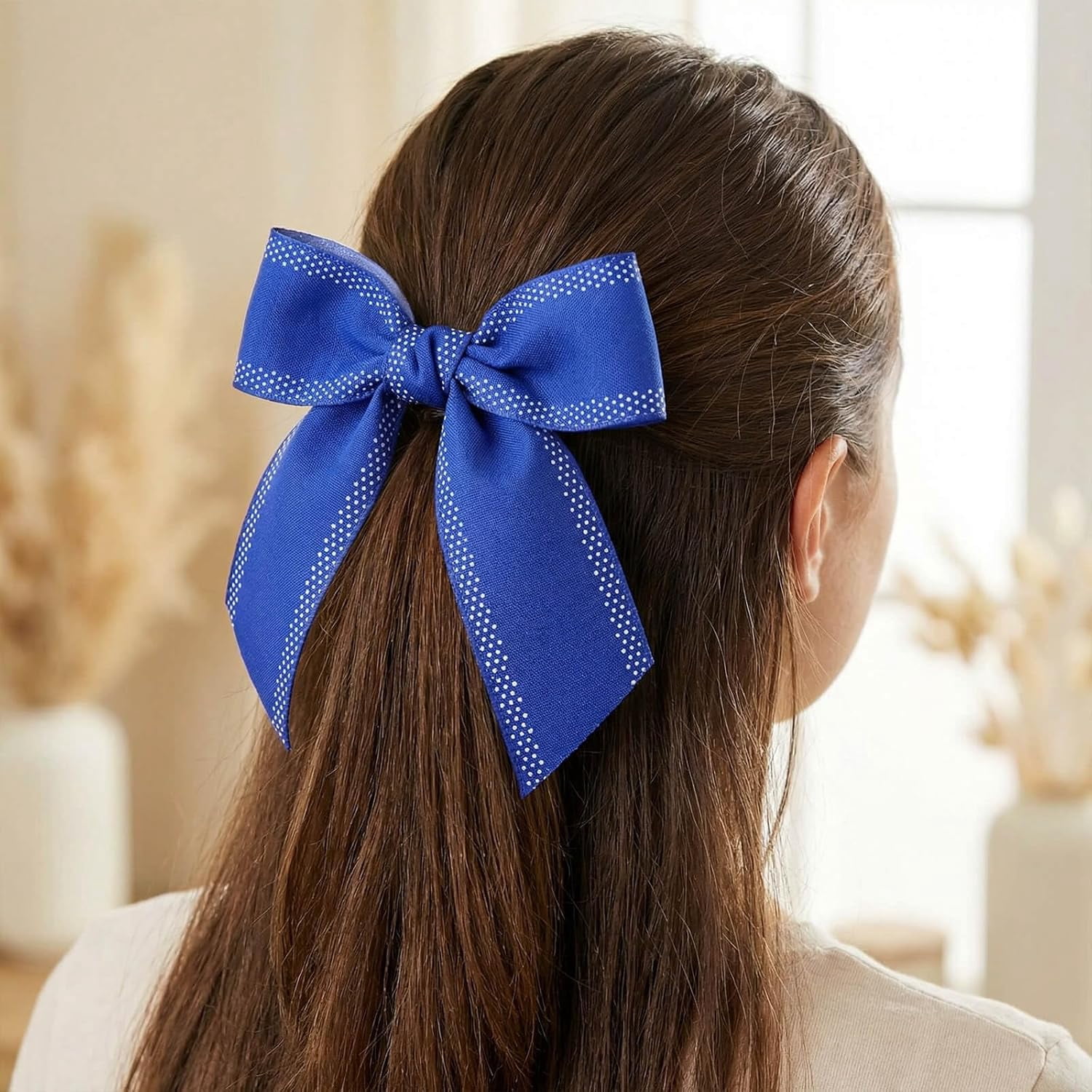 Chinoiserie Blue Wired Edge Ribbon,2 Rolls (2.5 Inch × 5 Yards Each) - Royal Blue with Polka Dot & Floral Vine Pattern Linen Ribbon for Wreaths, Crafts, Bows, Wedding Decorative