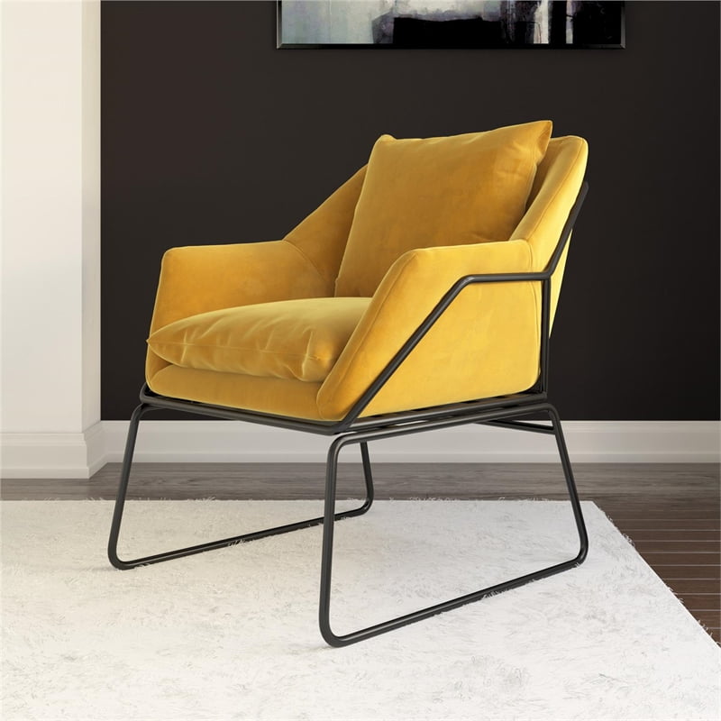 small yellow velvet chair