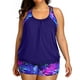 thumbnail image 3 of Traje de baño Tankini Holipick azul con hojas moradas para mujer, talla grande, 3 of 6
