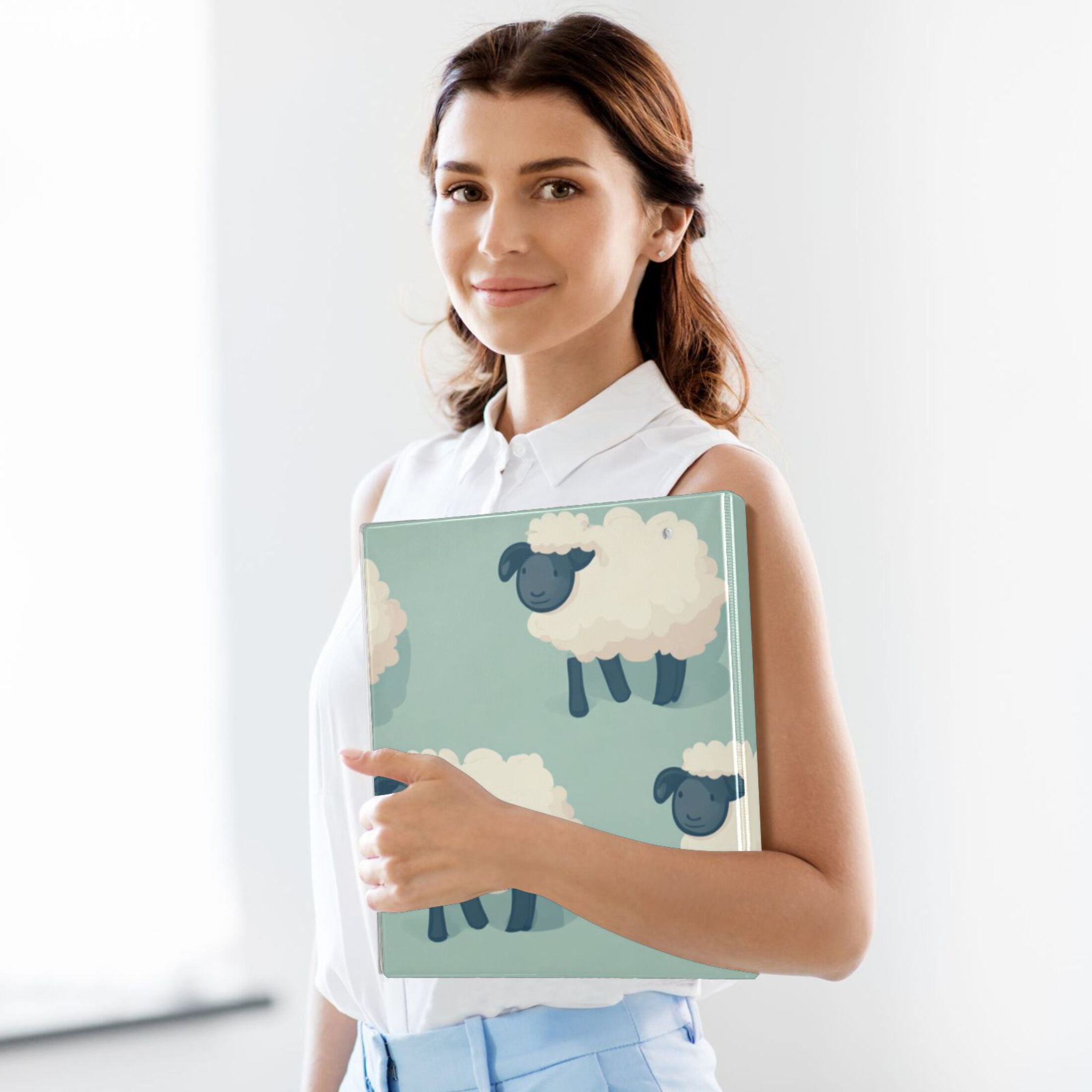 Cute Sheeps 3 Ring Binders 1.5 inch Hardcover File Folders with Interior Pockets A4 Size Organizer for School Office Hospital