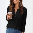 thumbnail image 4 of Holzkary Womens Henley Sweaters Lightweight Long Sleeve Shirts V Neck Tops with Button Fall Outfits 2025 Tunic Top New Solid Color Button Knit Fall Winter V Neck Long Sleeve Stripe Top Black L, 4 of 7