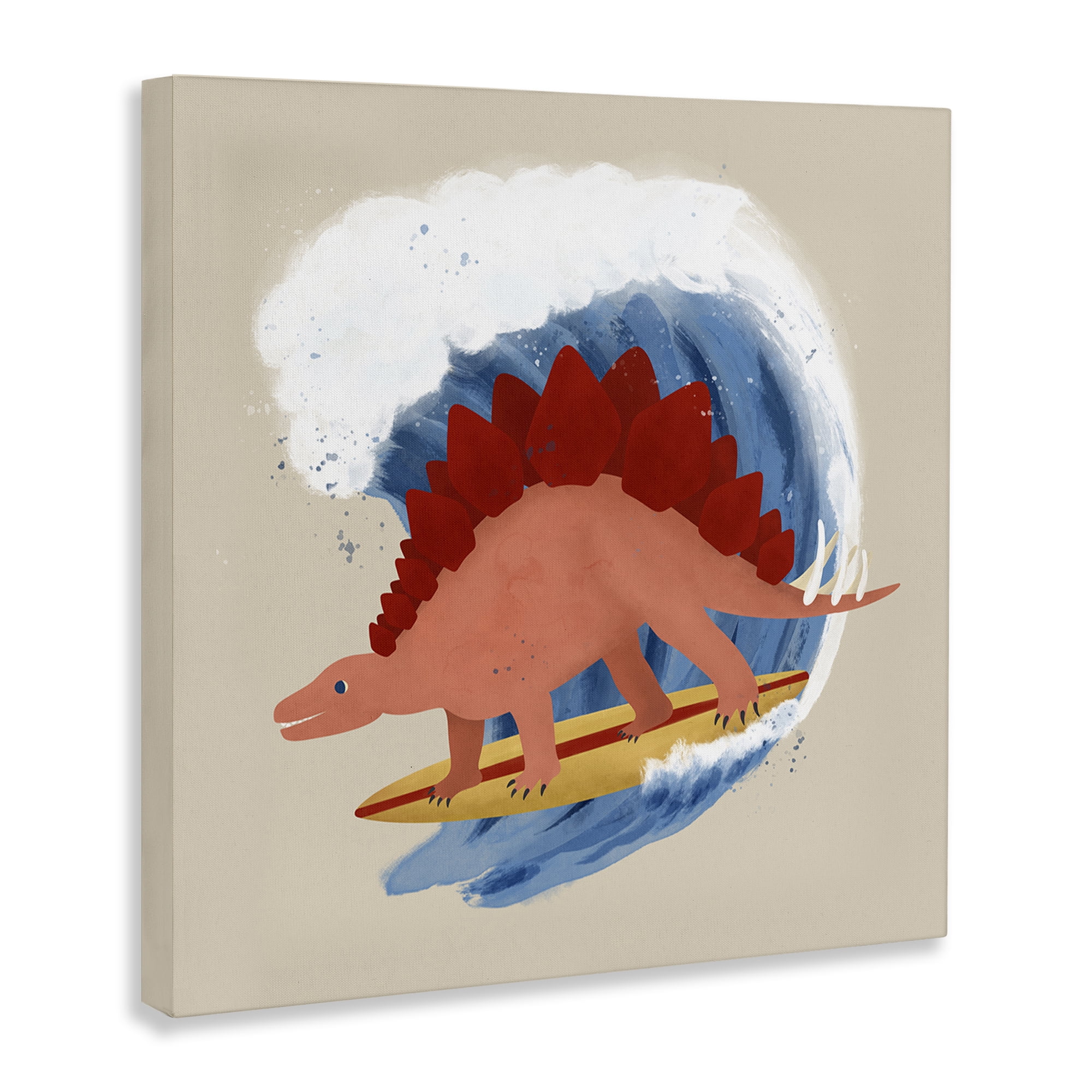 Stupell Industries Surfing Dino Stegosaurus Novelty & Humor Painting Wrapped Canvas Art Print Wall Art, 36 x 36