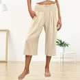 thumbnail image 2 of TRUBKH knee length shorts hiking shorts women long shorts for women womens capri pants shorts for women High Waisted Pants For Wide Leg Linen Pant Beach Cropped Trousers With Pockets Beige L, 2 of 4