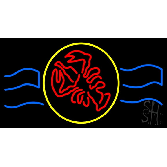 Red Lobster With Circle LED Neon Sign 20 x 37 - inches, Black Square Cut Acrylic Backing, with Dimmer - Bright and Premium built indoor LED Neon Sign for restaurant window and interior decor.