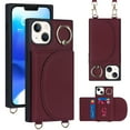 thumbnail image 2 of Jiahe Cover Case Design for iPhone 14 Pro, PU Leather Wallet Case With Adjustable Detachable Lanyard Crossbody Strap Ring Holder Kickstand Card Slot Shockproof Cover, Winered, 2 of 9
