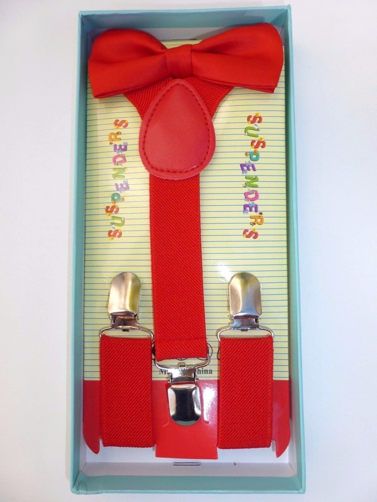 Kids RED Suspenders Bow Tie Boxed Set Baby Toddler Child Red Gift Box