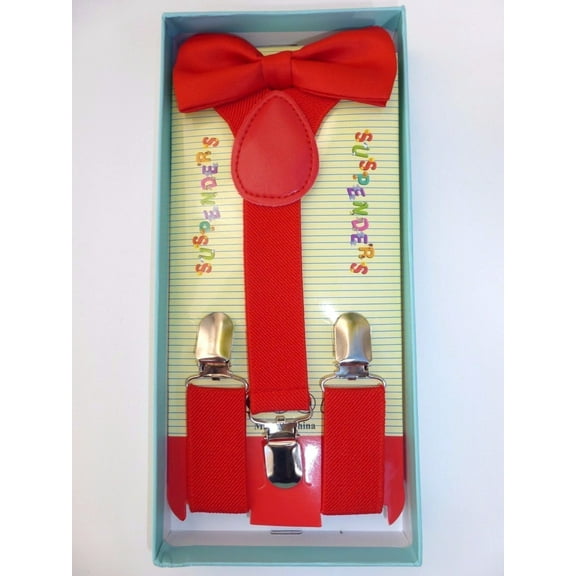 Kids RED Suspenders Bow Tie Boxed Set Baby Toddler Child Red Gift Box Set USA