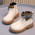 thumbnail image 6 of Toddler Boots,Girls Leather Booties Ankle Boots Bow Detail Short Style Fall Winter Shoes,Kids Snow Boots,Z04 White,6-7 Years, 6 of 7