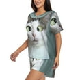 thumbnail image 2 of Picia Funny Cat Pajamas Sets for Women Soft Short-Sleeved Pjs with Lounge Shorts Two Piece Sleepwear-Large, 2 of 9