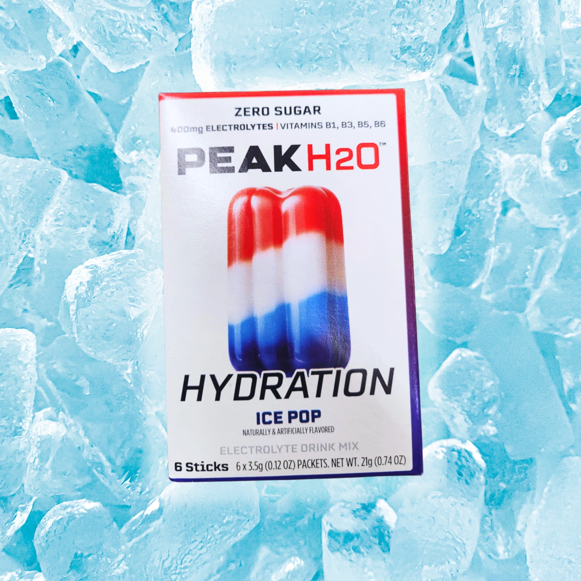 Peak H2O Hydration Ice Pop Electrolyte Drink Mix, Sugar-Free Powder Sticks with Electrolytes & B Vitamins for Workouts Gym Exercise Travel Outdoor & Summer Refreshment (2 Packs, 12 Servings Total)
