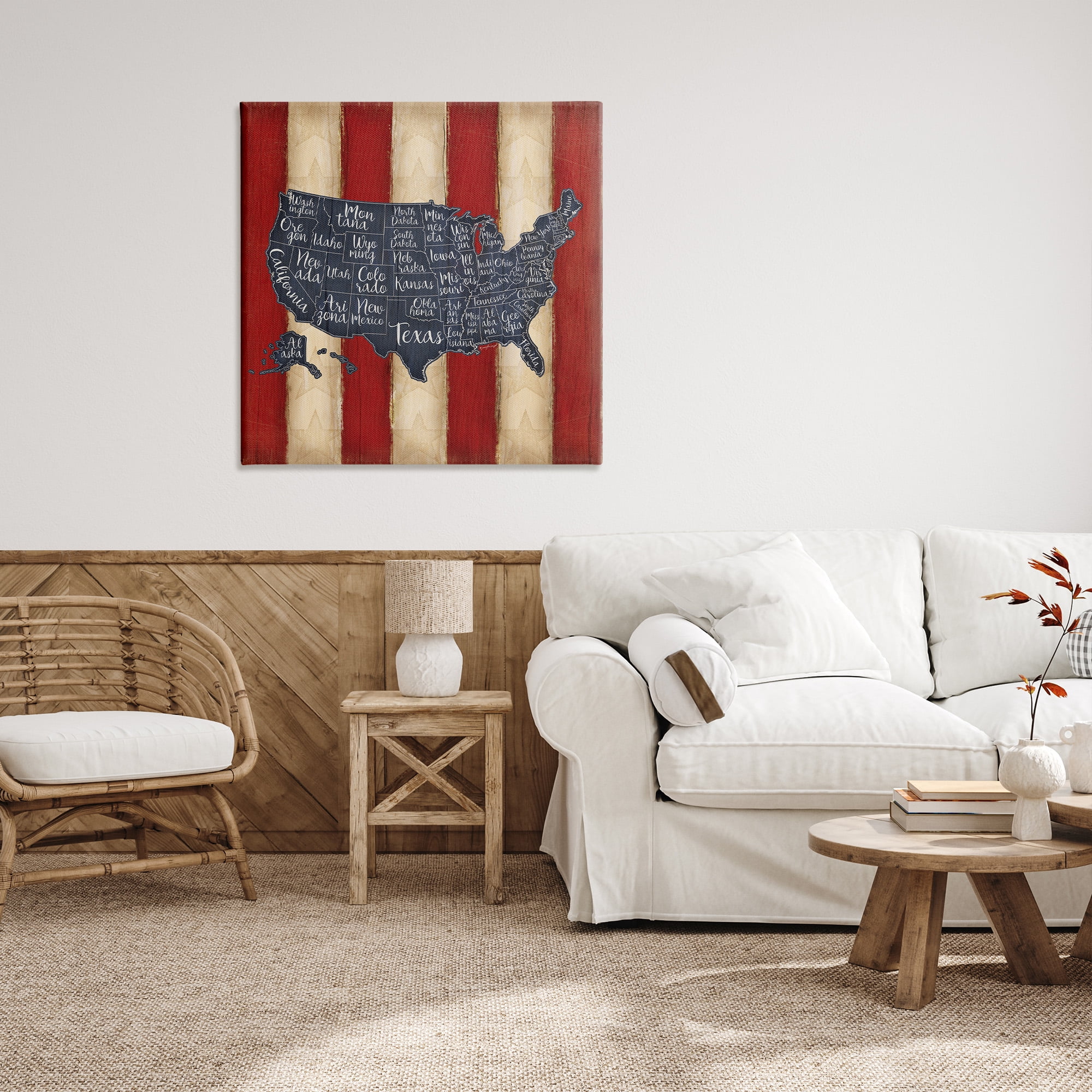 Stupell Industries United States Map on Stripes Art for Kids Painting Gallery Wrapped Canvas Art Print Wall Art, 36 x 36