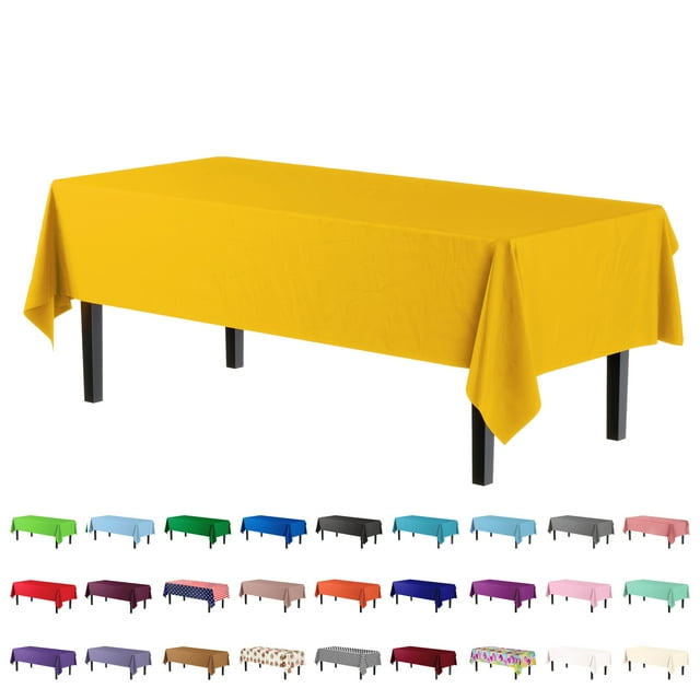 Exquisite Yellow Plastic Tablecloth Cover - 54" x 108" - Heavy Duty - Disposable - Single Count