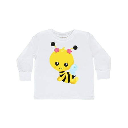 

Inktastic Cute Little Bee Bee With Flowers - Yellow Black Gift Toddler Toddler Girl Long Sleeve T-Shirt