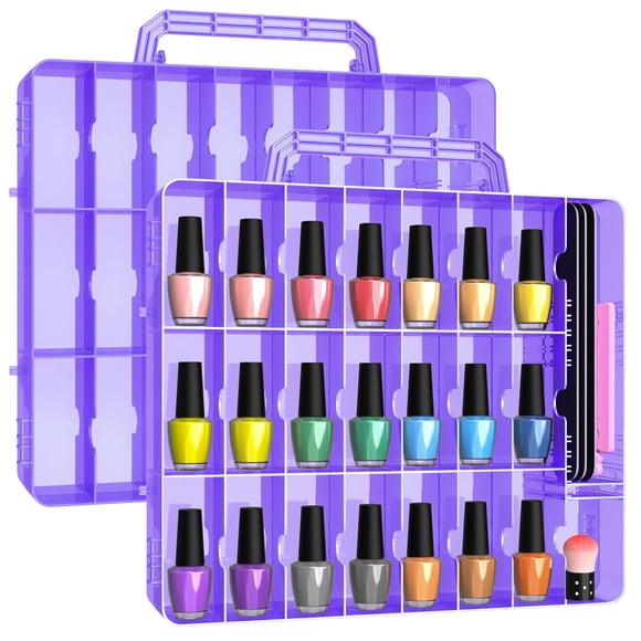 Beloving Organizador de esmalte de uñas, 2 unidades, portátil, 48 botellas, soporte transparente para esmalte de uñas con divisor ajustable, almacenamiento de esmalte de uñas de gel, estuche organizad