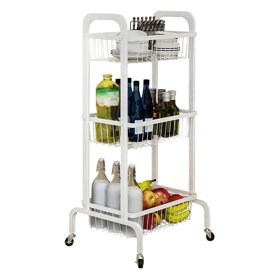 ABCOOL 3-Tier Universal Storage Organizer Rolling Utility Cart Modern Metal White