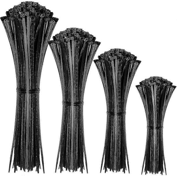 Self-Locking Nylon Cable Ties 4/6/8/12 Inch 400 Pack - Heavy Duty Black Zip Ties for Organizing Wires, Lights, and Accessories