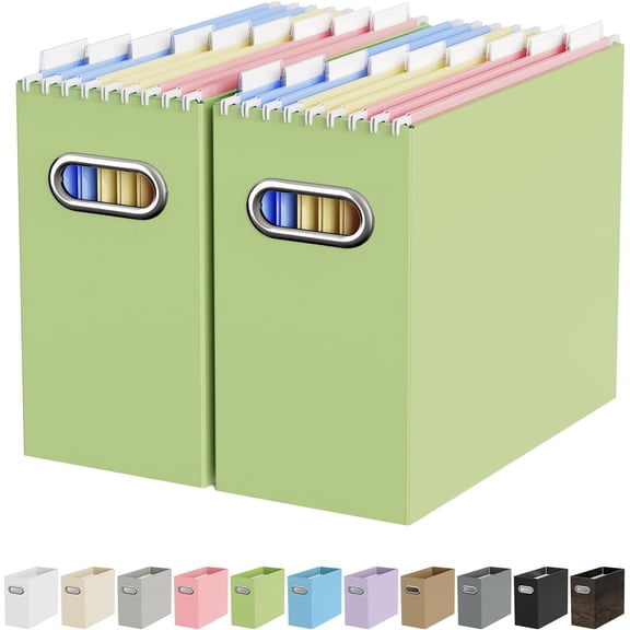 Cardboard File Organizer Box for Hanging File Folders Letter Size,File Box for Computer Desk,File Cabinet,Working Home,Office,Classroom (Green, Letter Size - 2 Packs)