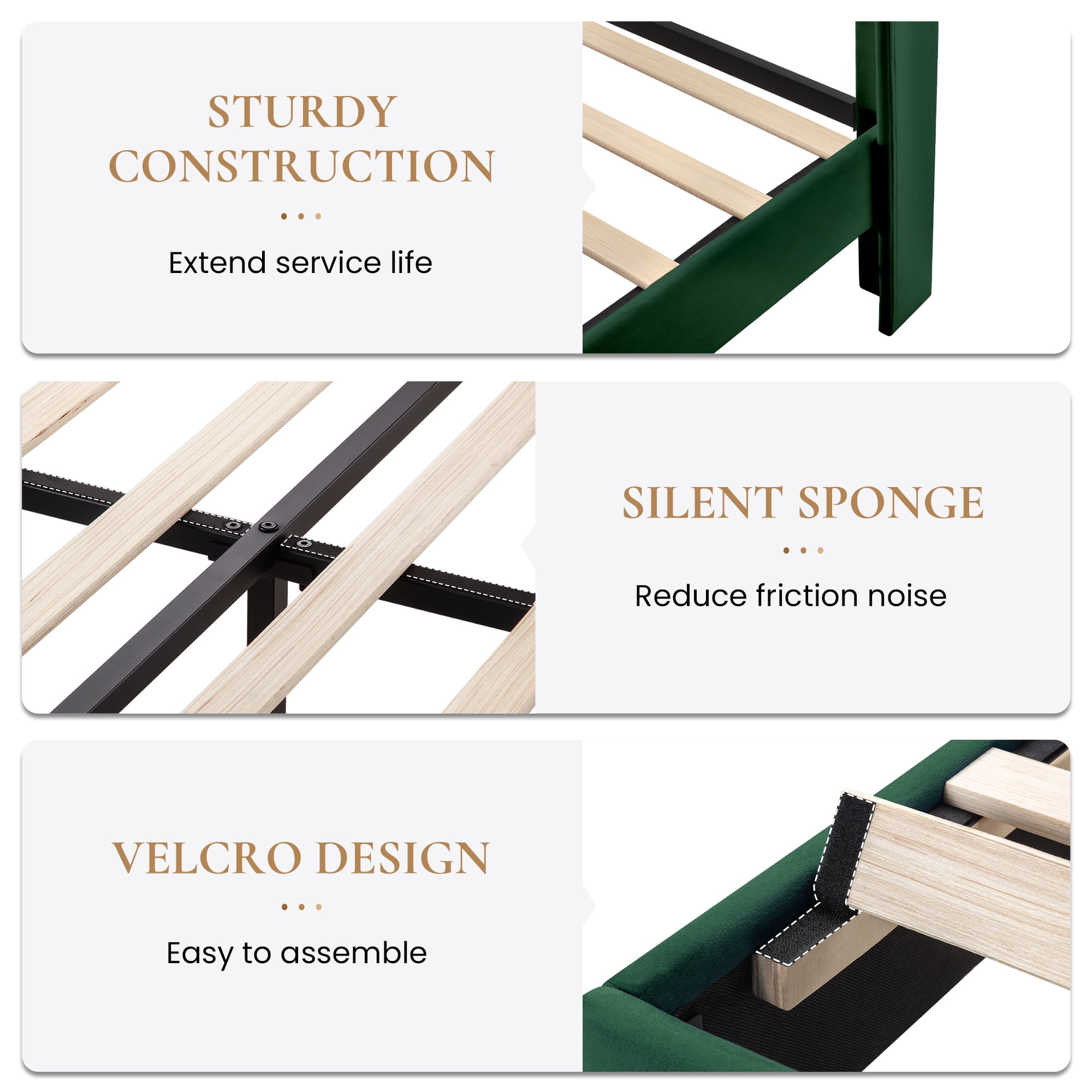 Sha Cerlin Full Size Upholstered Platform Bed Frame with Velvet Channel Wingback Headboard, Green