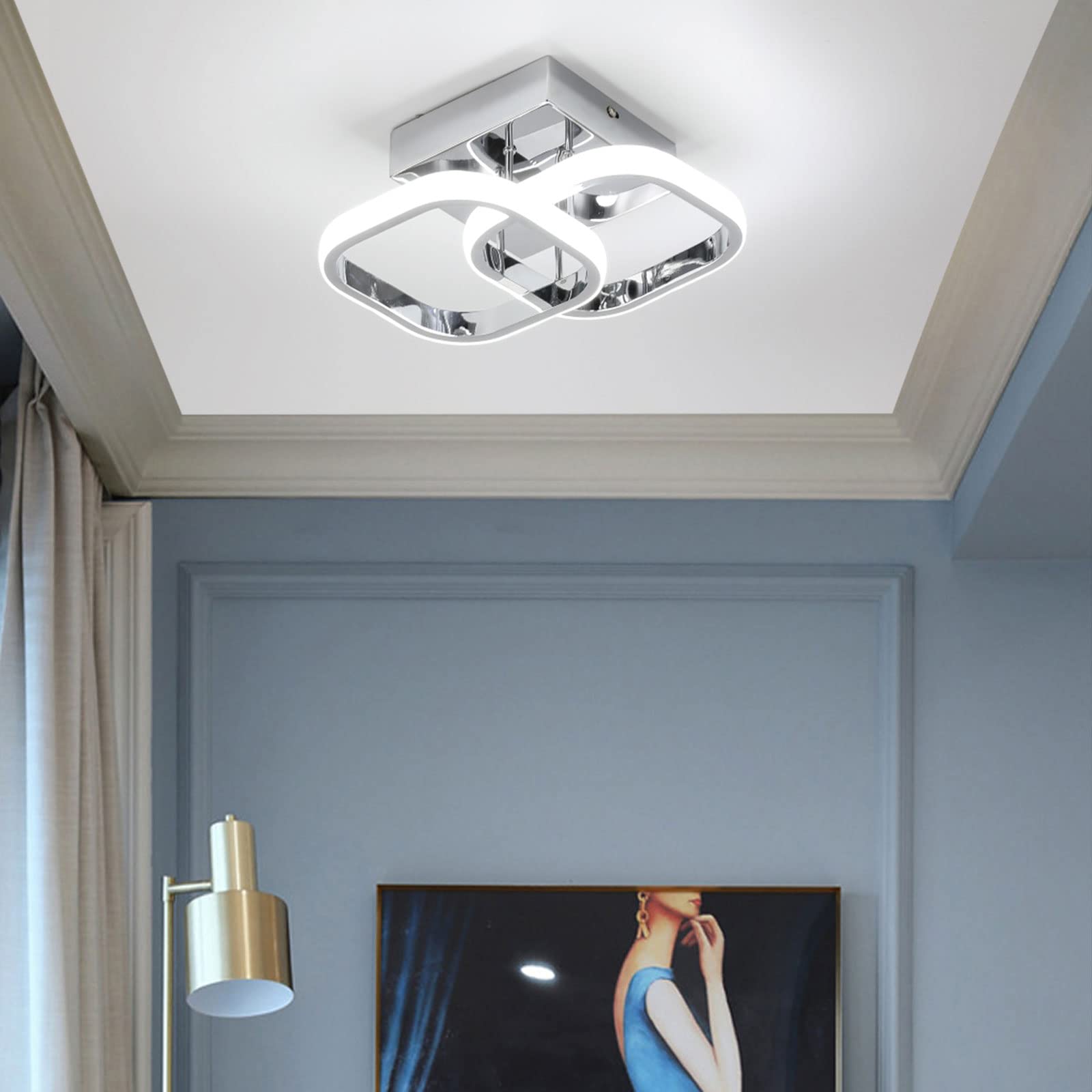 ADISUN Led Ceiling Light Fixtures Square Modern Led Ceiling Lamp Flush Mount Lighting Fixture for Living Room Bedroom Kitchen Bathroom 6000K, Chrome