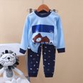 thumbnail image 2 of NOLDARES Toddler Baby Boy Clothes Print Long Sleeve Sweatshirt Tops Pants Set 2pcs Fall Winter Outfits Casual Clothing(Dark Blue,12-18 M), 2 of 7