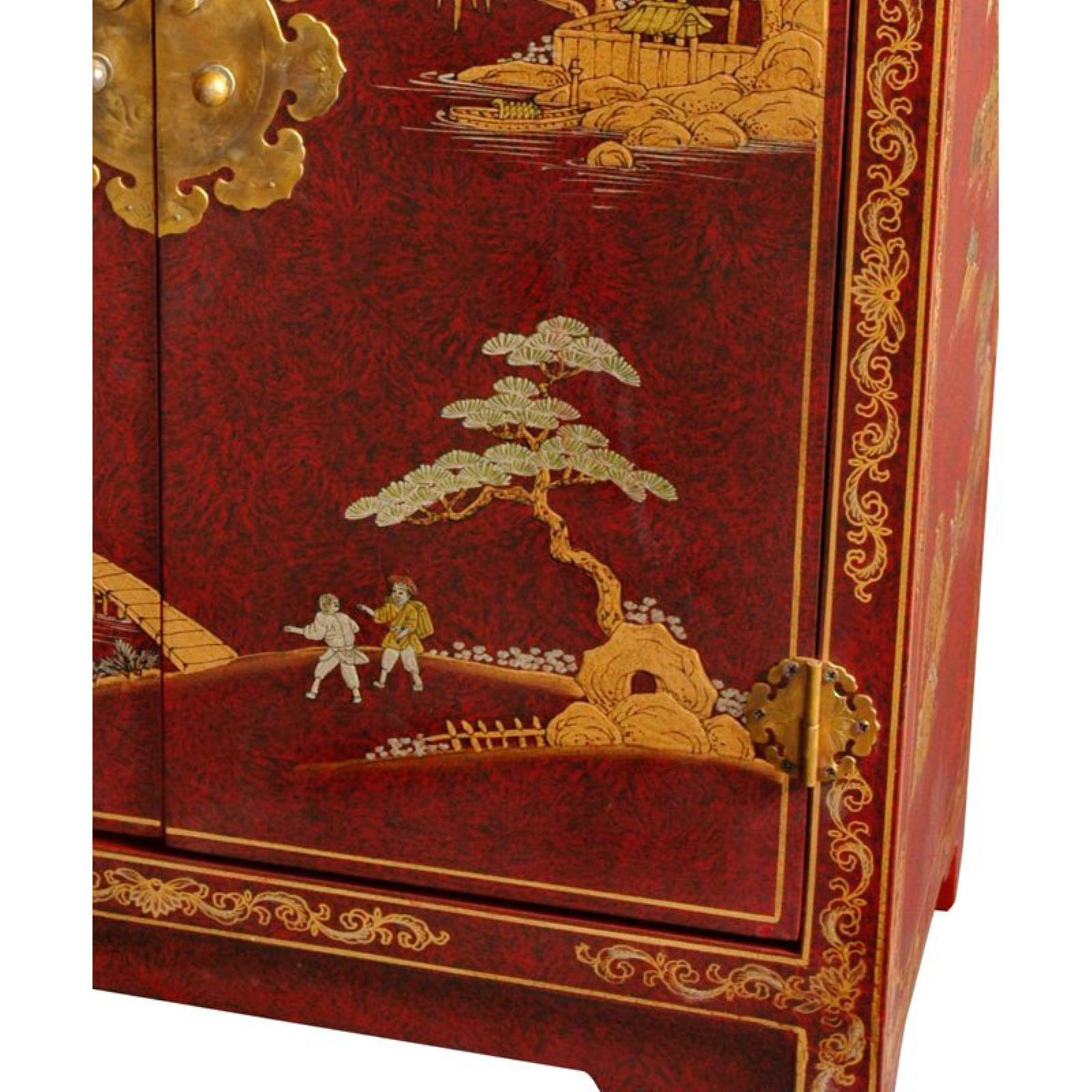 Oriental Furniture Red Lacquer Cabinet, Oriental design, hand made, Authentic Work, 30.00"H