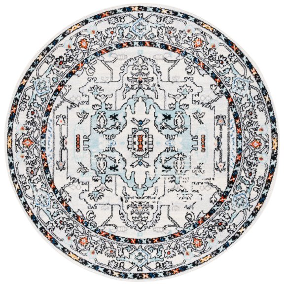 SAFAVIEH Tulum Mattie Oriental Area Rug, Ivory Grey/Blue Rust, 6'7" x 6'7" Round