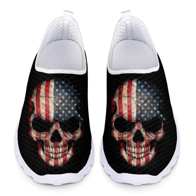 Zapatillas de deporte de verano con estampado de calavera 3D de Doginthehole para mujer, zapatos planos de malla gótica a la moda para mujer, mocasines casuales de playa para mujer