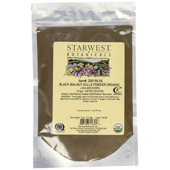 Starwest Botanicals Black Walnut Hull Powder Wildcrafted, 4 Ounces