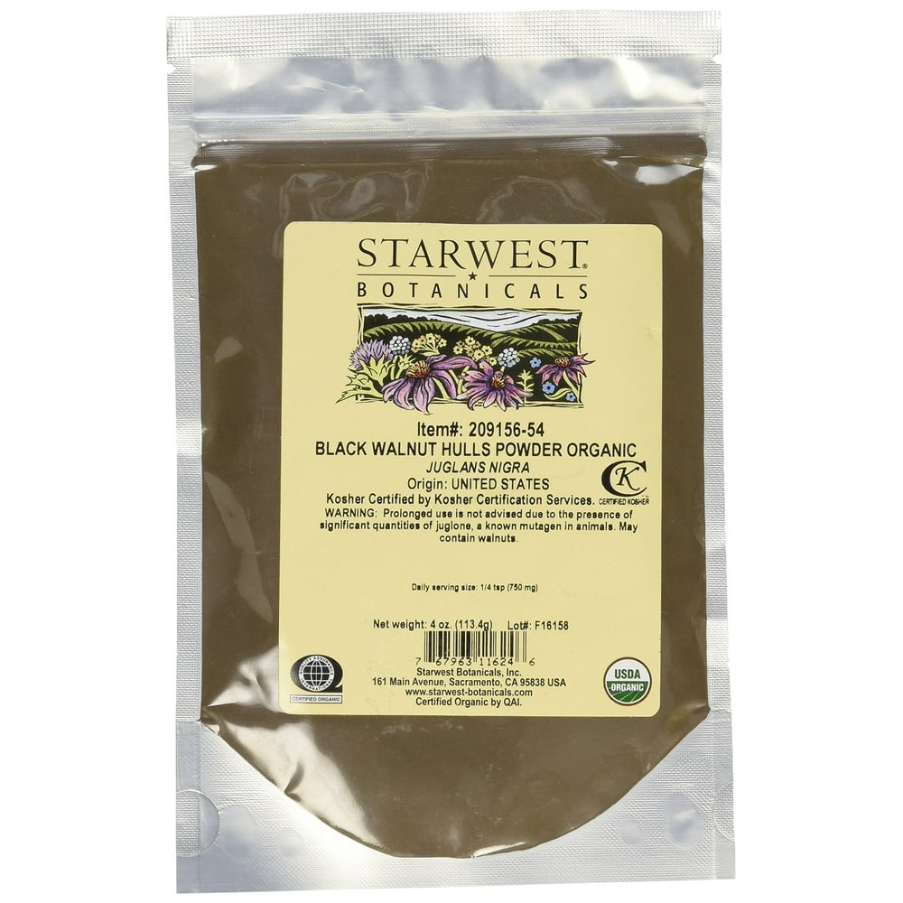 Starwest Botanicals Black Walnut Hull Powder Wildcrafted, 4 Ounces