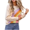 thumbnail image 1 of Rbaofujie Pulls pour Femmes Patchwork Rayé Mode Col Rond Chandail Beige Hauts et Blouses pour Dames, 1 of 6