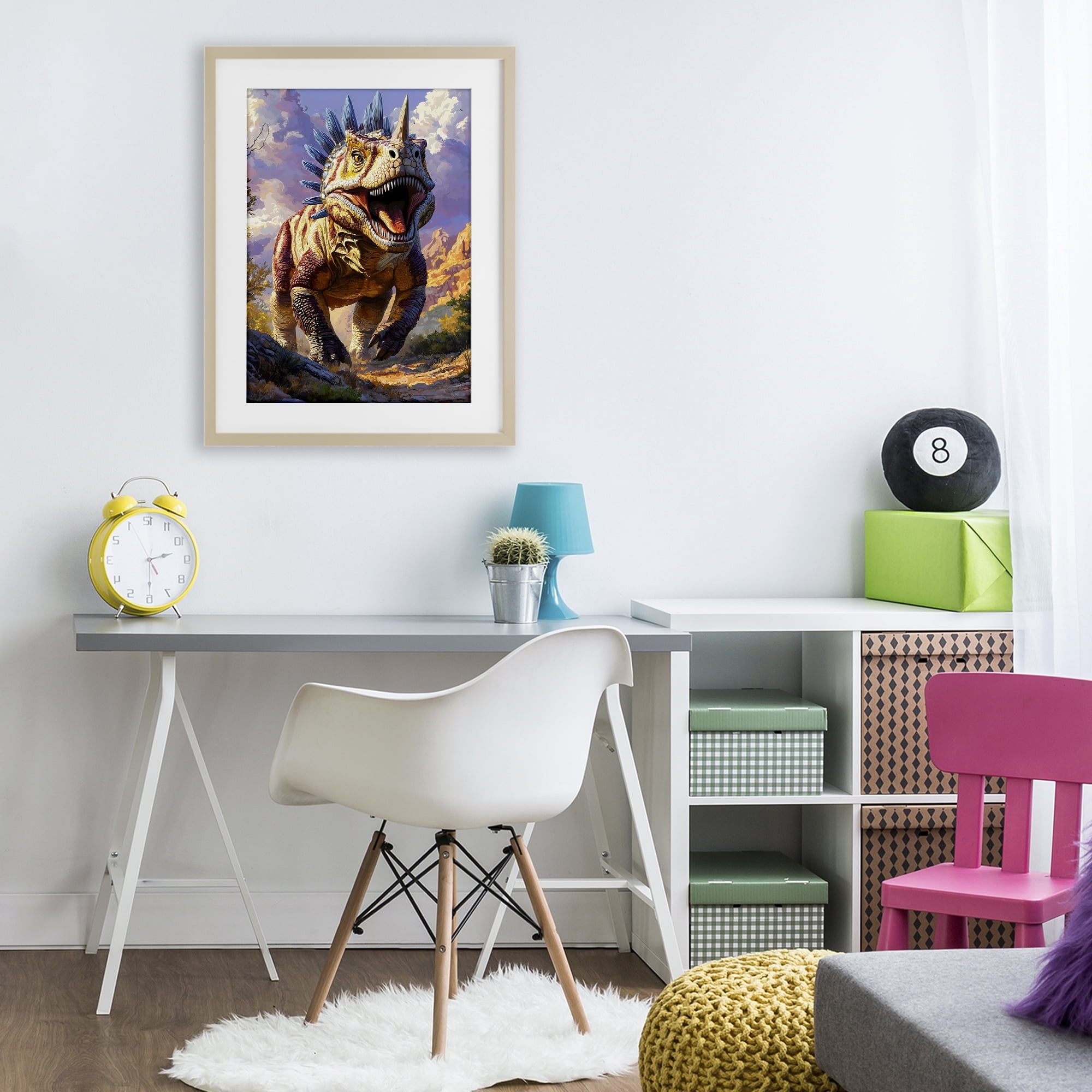 Stupell Industries Fierce Horned Dinosaur Birch Framed Print Under Glass, design by Creative Studio