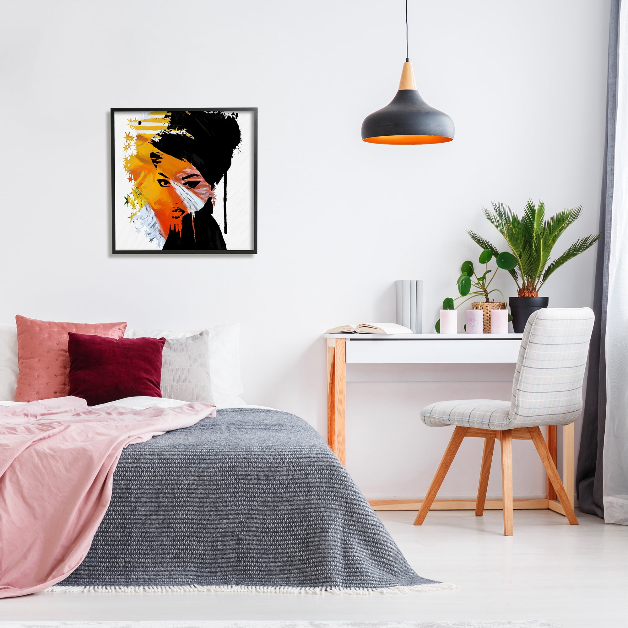 Stupell Industries Abstract Woman & Stars Abstract Painting Black Framed Art Print Wall Art, 24 x 24