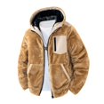 thumbnail image 2 of WTOBBY Men's Stand Collar Lambskin Jacket, Hooded Casual Cardigan Coat, Soft Fleece Lined Outdoor Wear for Cool Weather and Daily Comfort,Khaki XL, 2 of 4
