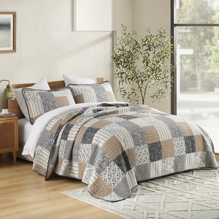 Cosy House Luxury Bamboo Rayon Quilt Set - 3-Piece (Quilt + 2 Shams), Full/Queen Grey, Ultra Soft, Hypoallergenic, Cooling