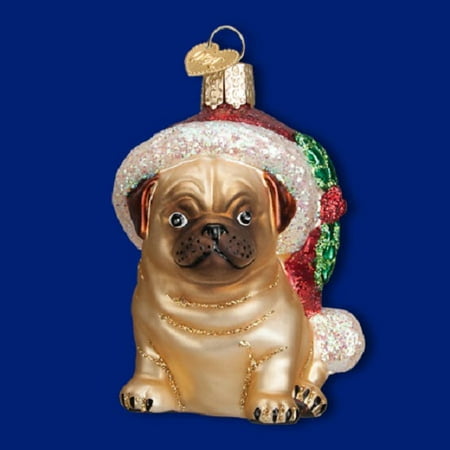 Old World Christmas Holly Hat Pug Dog Glass Ornament 12430 Decoration FREE BOX