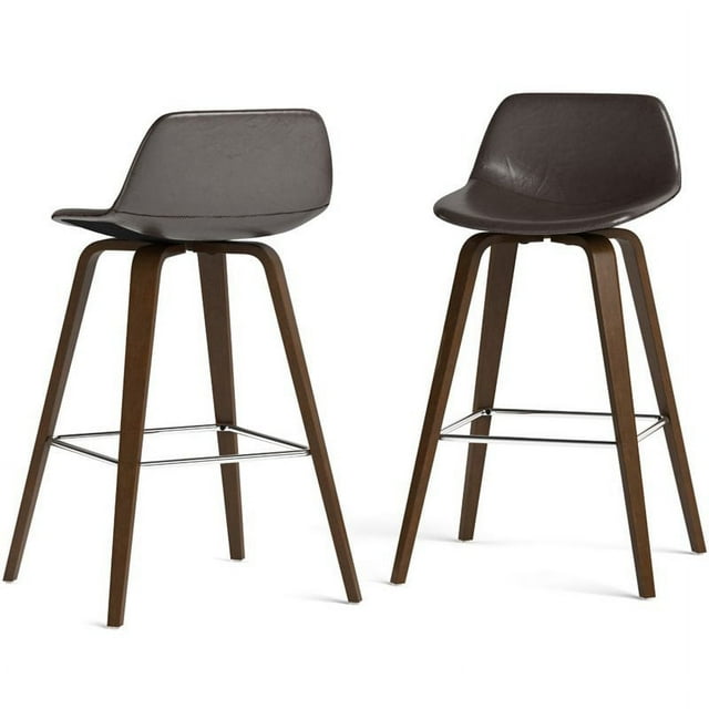 Randolph Modern Bentwood Counter Height Stool (2pc) in Dark Brown Faux Leather