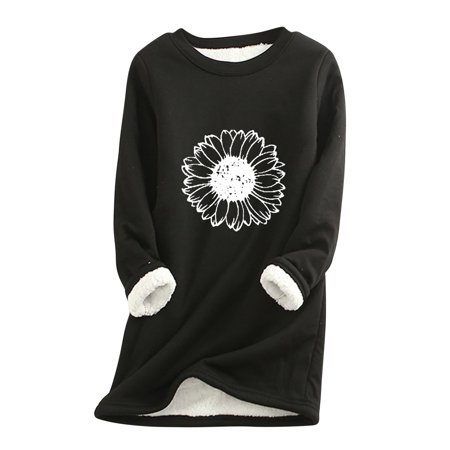 

Swiusd Autumn Tops for Women Wool Fleece Woolen Women O Neck Loungewear Nightgowns Long Sleeve Print Fall Ladies Warm Bottoming Shirt Printed Top 001 Black XXL
