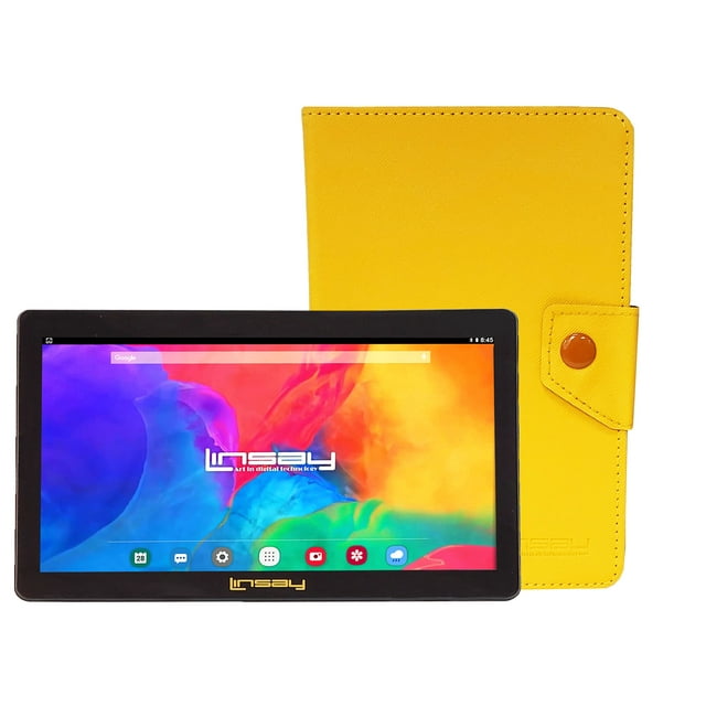 LINSAY 7" Quad Core 2GB RAM 32GB Storage Android 12 WiFi Tablet with case Yellow Leather Case
