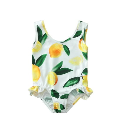 

qucoqpe Toddler Baby Girls Swimsuit One Piece Lemon Printed Ruffles Swimsuit Swimwear Cute Bathing Suits Fathers Day Gifts from Kids