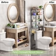 thumbnail image 2 of Biemlerfn Over The Toilet Storage Shelf, 4-Tier Wooden Bathroom Organizer Adjustable Saver Space Rack with Toilet Paper Holder, Gray&White, 2 of 10